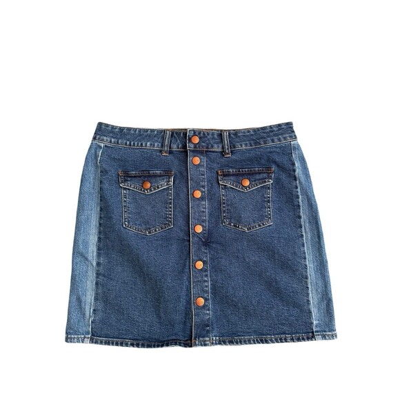 Madewell Skirt Mini Jean‎ Denim Snap Front Blue Mix Wash Panels Beverly Size 12* - Picture 1 of 6